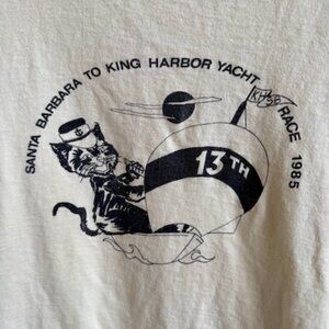 Vintage 1985 Hanes Beefy T Single Stitch Black Cat Yacht Race T-Shirt Size M